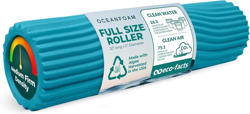 Oceanfoam Tidal Roller - Miami Blue - Muscle Massage Foam Roller for Back Pain & Stretching - Firm and Ergonomic Wide Wave Textured - Yoga, Athletics, & Wellness - Full Size, 20" x 5" - Image 1